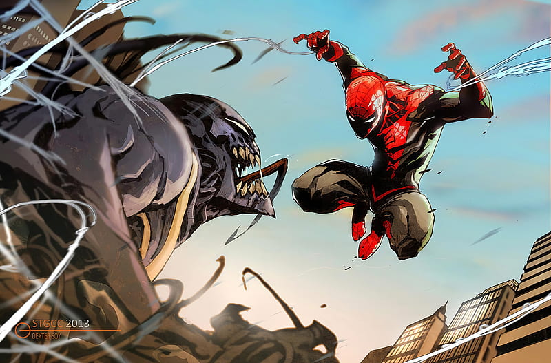 Spiderman Vs Venom Comic Art , spiderman, venom, superheroes, HD wallpaper