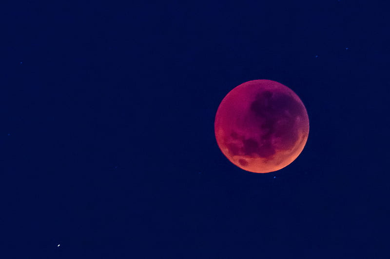 Blood Red Moon In Blue Sky, moon, red, nature, blue, sky, HD wallpaper