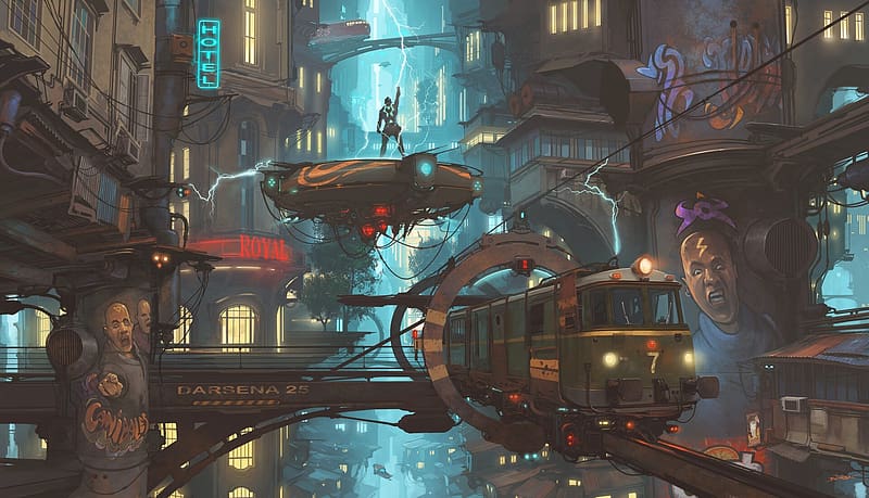 City, Sci Fi, Train, Steampunk, Vehicle, HD wallpaper