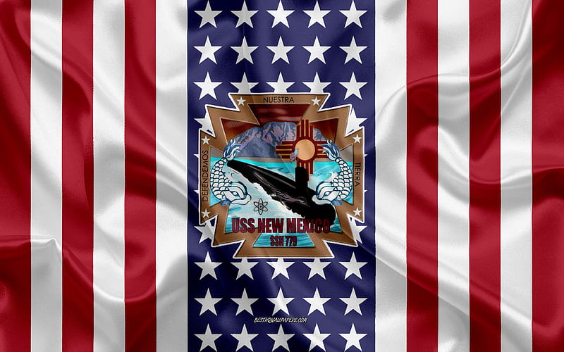 USS New Mexico Emblem, SSN-779, American Flag, US Navy, USA, USS New Mexico Badge, US warship, Emblem of the USS New Mexico, HD wallpaper