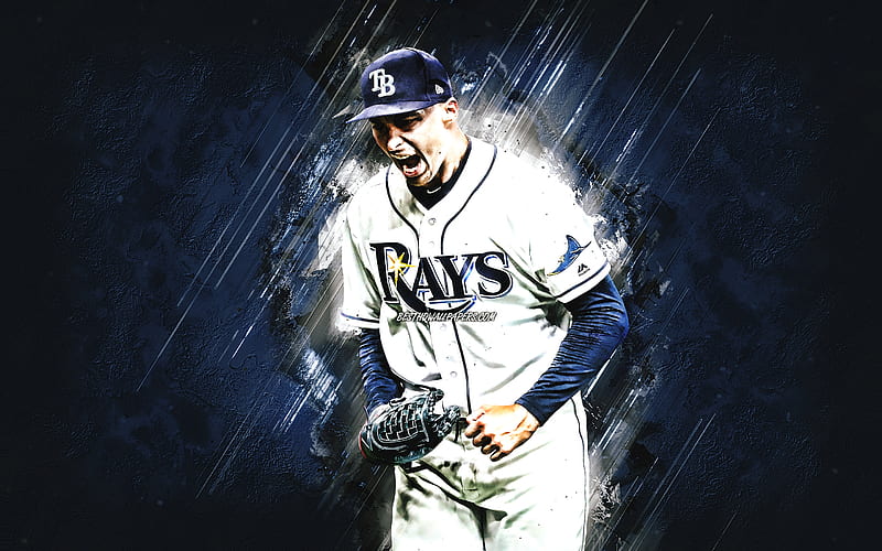 Blake Snell, Tampa Bay Rays, MLB, portrait, american baseball player, blue stone background, baseball, Major League Baseball, HD wallpaper