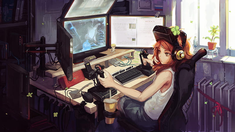 Chica gamer de anime, chica anime, anime, artista, obra de arte, arte  digital, Fondo de pantalla HD | Peakpx