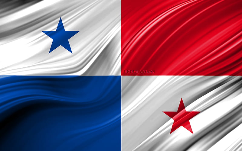 Panamanian flag, North American countries, 3D waves, Flag of Panama, national symbols, Panama 3D flag, art, North America, Panama, HD wallpaper
