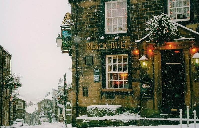 Yorkshire - my back yard, village, pub, snow, bronte country, HD wallpaper