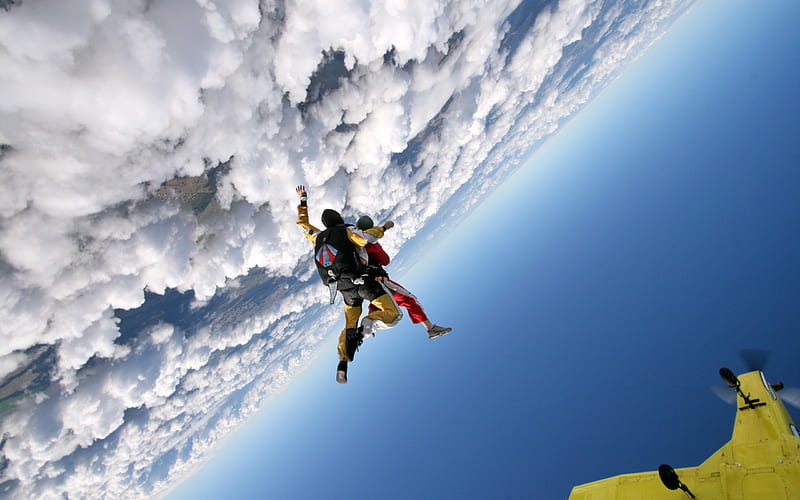 jump clouds sky plane parachutists-Sports, HD wallpaper
