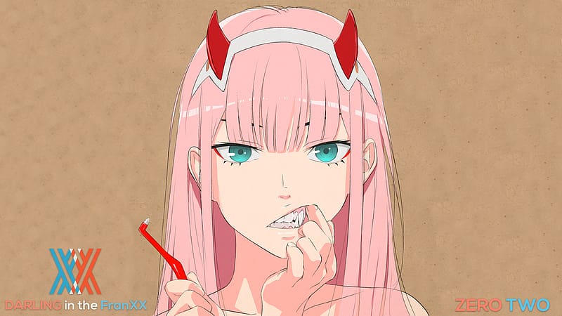 Anime, Green Eyes, Pink Hair, Toothbrush, Darling In The Franxx, Zero Two (Darling In The Franxx), HD wallpaper