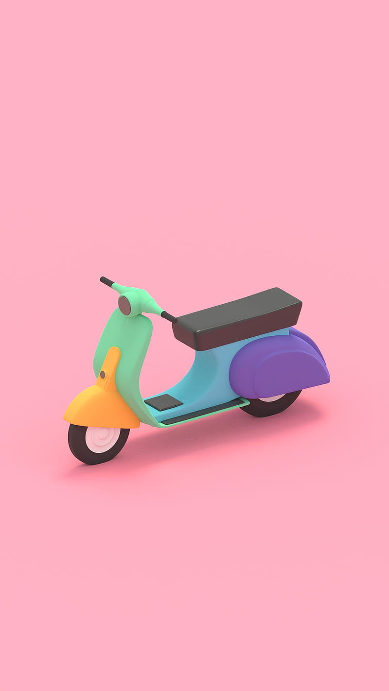 Colorful Moped, bike, colors, cute, driving, motorbike, pink, vehicle, vespa, HD phone wallpaper