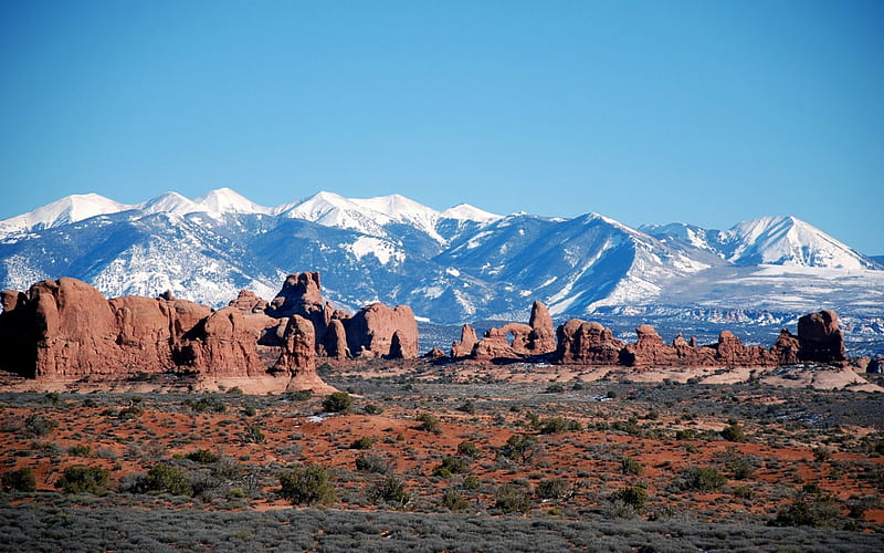 Moab Mountains, desert, view, mountains, moab, HD wallpaper