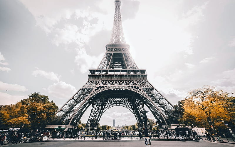 paris, tourists, eiffel tower, tourism, sky, HD wallpaper