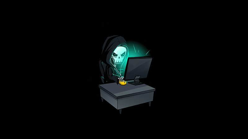 Skull Hacking Time , skull, hacker, hoodie, artist, artwork, digital-art, minimalism, minimalist, dark, black, HD wallpaper
