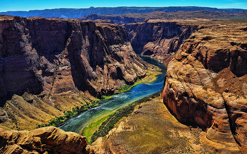 Grand Canyon National Park, R, river, american landmarks, valley, Colorado, America, USA, Arizona, beautiful nature, canyon, HD wallpaper