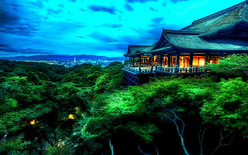 Staying Here Tonight, forest, ancient, pavilion, hill top, chinese, sky, light, HD wallpaper