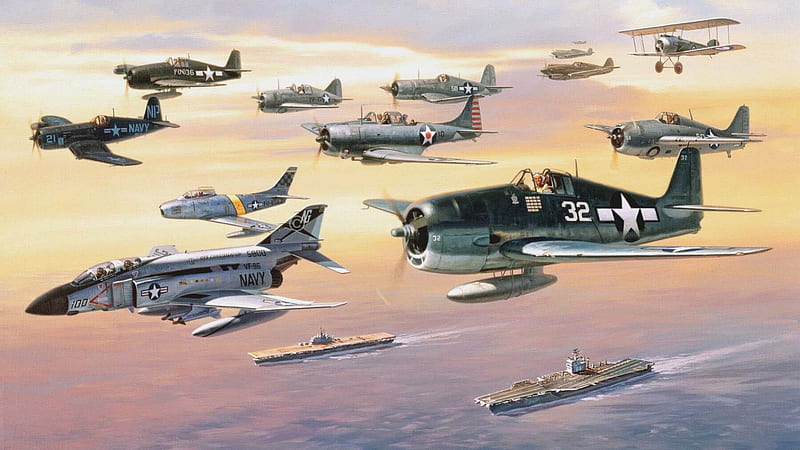 Fleet of Military Planes, guerra, sun, ww2, sunset, fleet, planes, sky, aircraft, air, military, nature, HD wallpaper