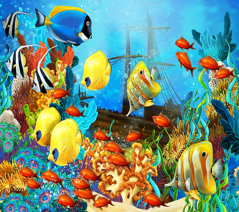 Coral Reef, fishes, tropical, underwater, HD wallpaper