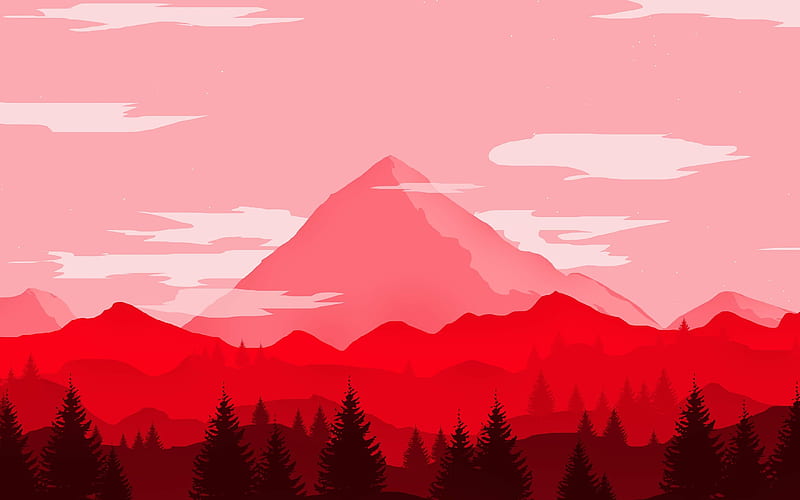 mountains, red landscape, artwork, creative, minimal, red mountains, HD wallpaper