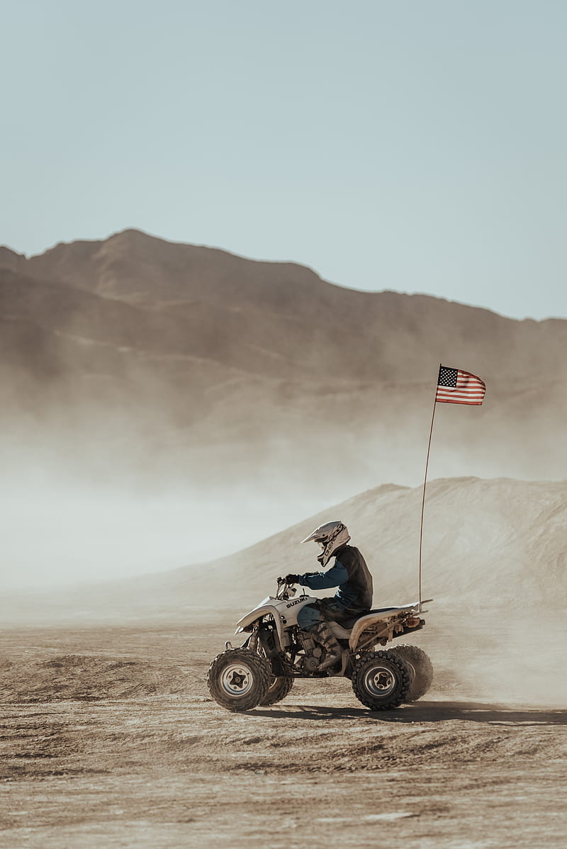 quad bike, desert, cross, sand, flag, HD phone wallpaper