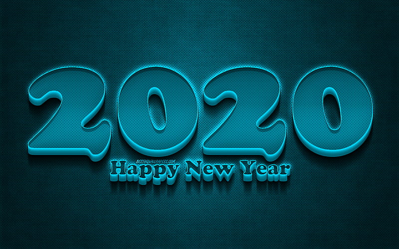 2020 blue 3D digits, grunge, Happy New Year 2020, blue metal background, 2020 neon art, 2020 concepts, blue neon digits, 2020 on blue background, 2020 year digits, HD wallpaper