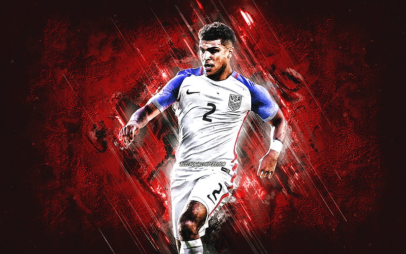 DeAndre Yedlin, United States national soccer team, american football player, portrait, red stone background, USA, football, HD wallpaper