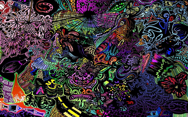 Psychedelic Art, red, art, orange, colors, black, yellow, abstract,  psicodelia, HD wallpaper | Peakpx