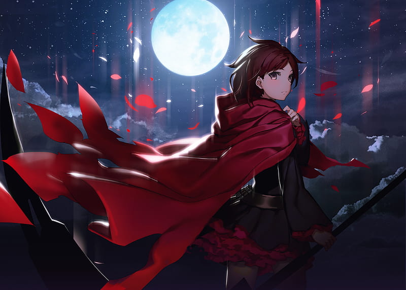 Image of Cute anime girl with short red hair and cloak wallpaper