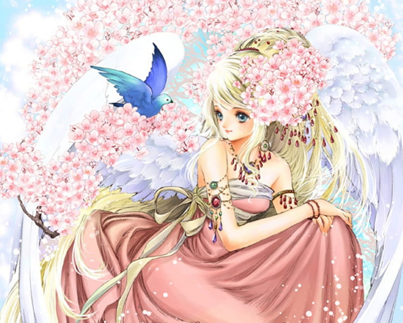 ~❀ADORE❀~, pretty, adorable, magic, wing, women, sweet, floral, cherry blossom, fantasy, love, anime, royalty, feather, flowers, beauty, anime girl, gems, jewel, long hair, sakura, wings, lovely, ribbon, gown, amour, blonde, sexy, jewelry, cute, maiden, dress, divine, sakura blossom, adore, bonito, sublime, woman, blossom, gemstone, hot, gorgeous, female, exquisite, angel, blonde hair, kawaii, girl, bird, flower, precious, magical, petals, lady, angelic, HD wallpaper