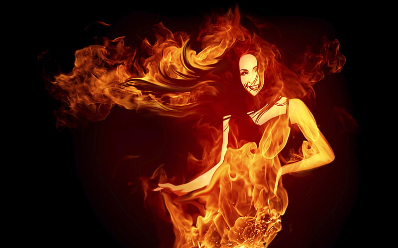 She is on FIRE!!, hair, fire, red, girl, HD wallpaper | Peakpx
