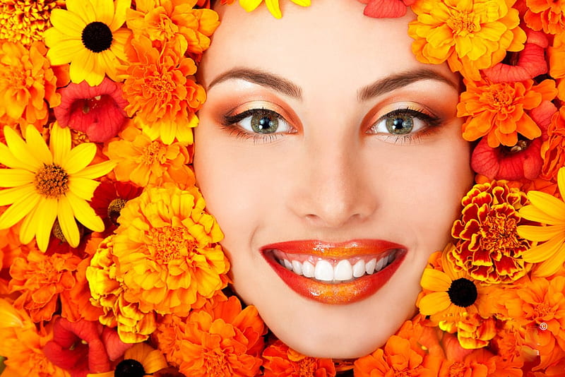 Lady, model, abstract, orange, HD wallpaper