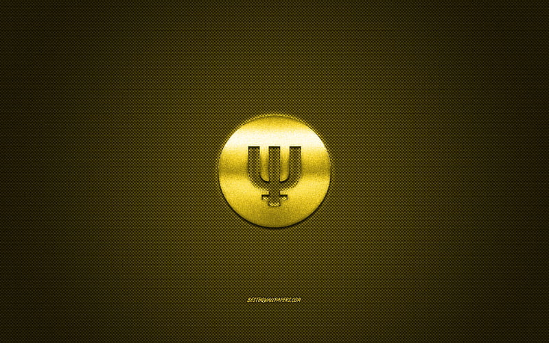Primecoin logo, metal emblem, yellow carbon texture, cryptocurrency, Primecoin, finance concepts, HD wallpaper