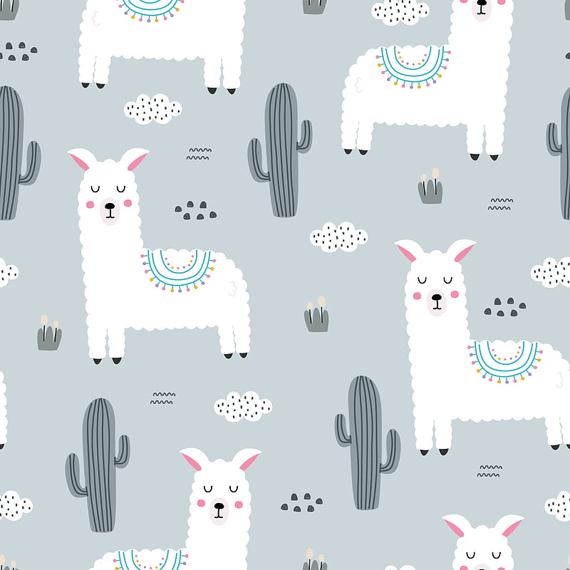 cartoon animal background for kids seamless pattern baby with llama and cactus Children style hand drawn design. Used for fabric, textile, printing, decoration. 4988536 Vector Art at Vecteezy, Cute Cartoon Llama, HD phone wallpaper