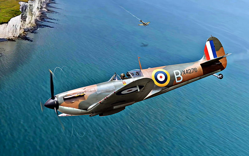 Supermarine Spitfire, Heinkel He 111, World of Warplanes, art, military aircraft, World War II, RAF, HD wallpaper