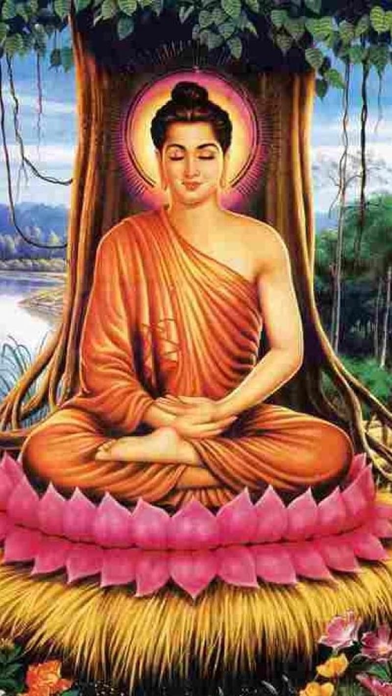 Buddha Bhagwan on Kamal flower, buddha bhagwan, bhakti, HD phone wallpaper