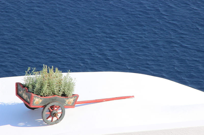 Santorini, green, crisp, white, blue, sheer beauty, HD wallpaper