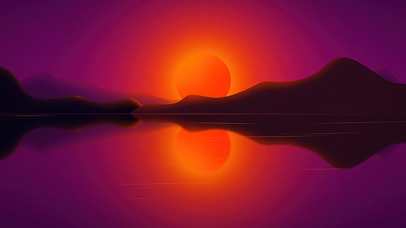 Sun In Mountians Reflection Digital Art , artist, artwork, digital-art, HD wallpaper