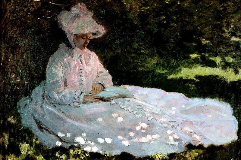 Woman Reading, art, Old Master, Monet, Claude Monet, bonito, illustration, artwork, painting, wide screen, portrait, lady, HD wallpaper