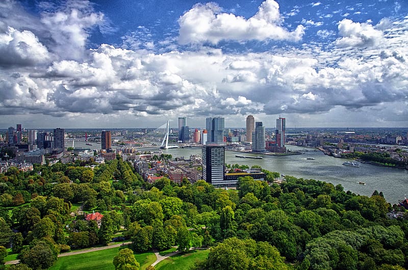 Cities, Sky, Cloud, Harbor, Netherlands, Rotterdam, HD wallpaper