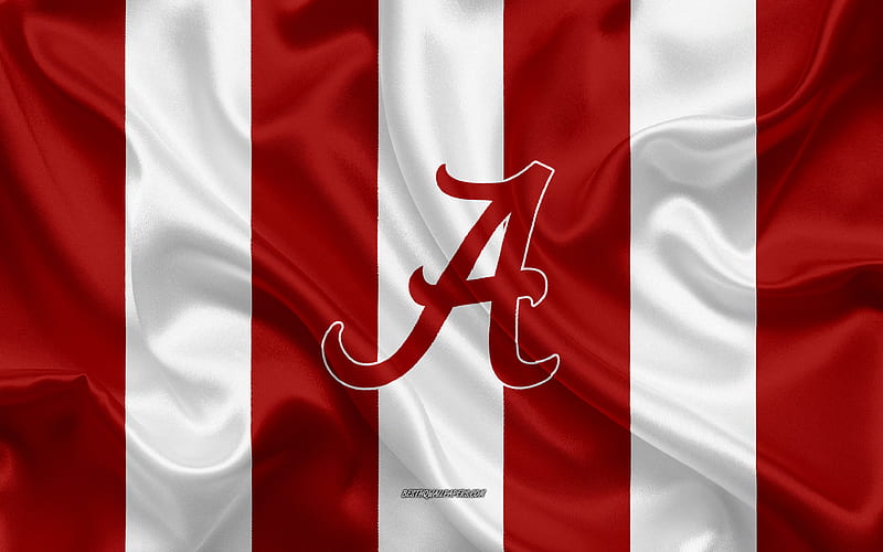 Alabama Crimson Tide, American football team, emblem, silk flag, red and white silk texture, NCAA, Alabama Crimson Tide logo, Tuscaloosa, Alabama, USA, American football, HD wallpaper