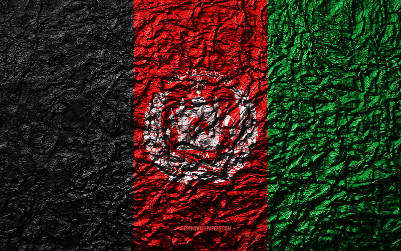 Flag of Afghanistan stone texture, waves texture, Afghanistan flag, national symbol, Afghanistan, Asia, stone background, HD wallpaper
