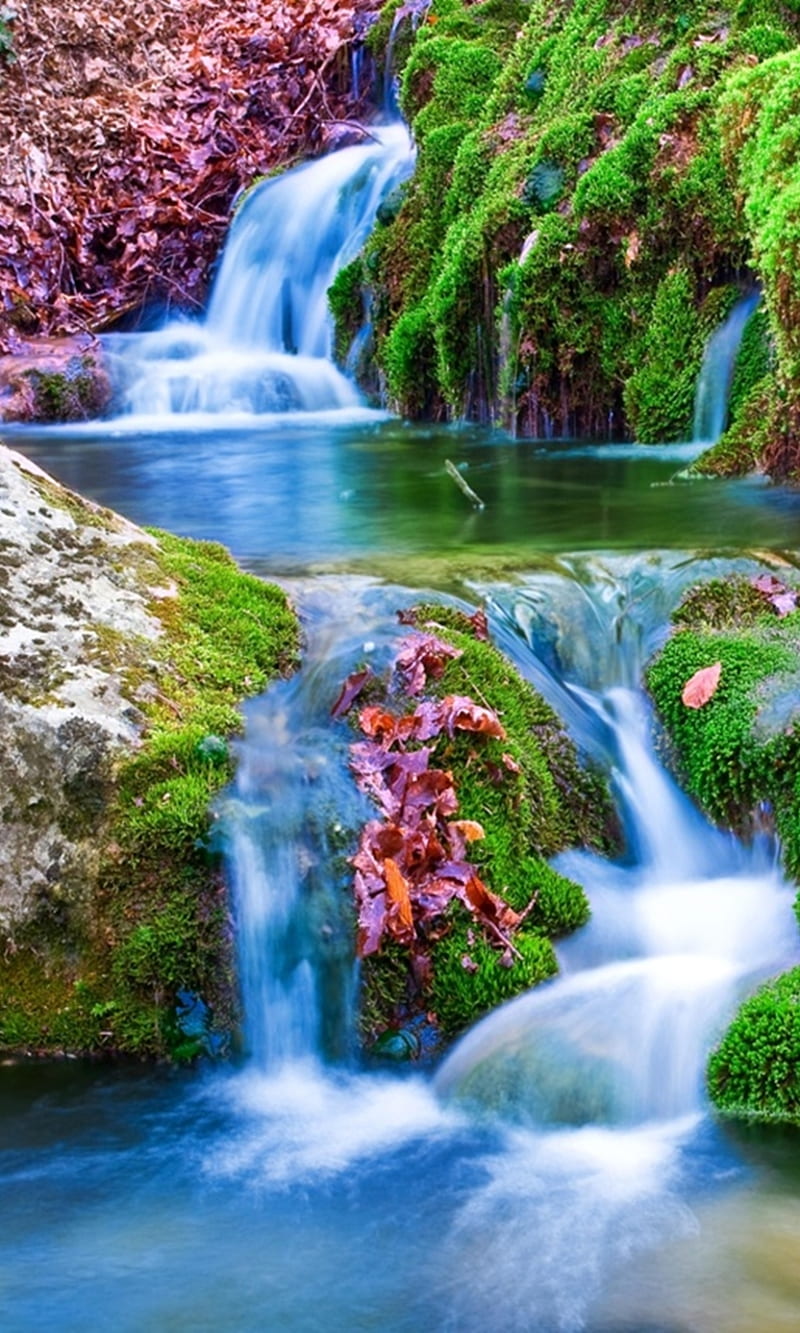 spring waterfall, colorful, nature, new, rocks, stream, water, HD phone wallpaper