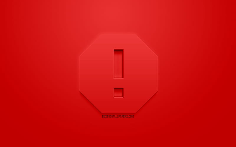 Warning 3d icon, exclamation mark, red background, 3d symbols, Warning, creative 3d art, 3d icons, Warning sign, warning signs, HD wallpaper