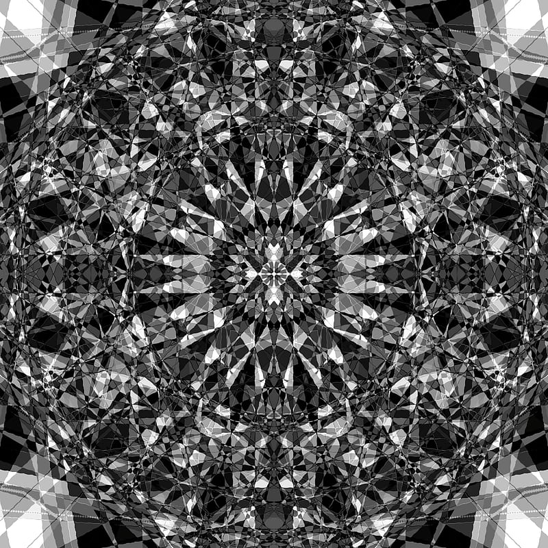 kaleidoscope, edges, fractal, abstraction, black and white, HD phone wallpaper