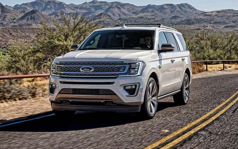 Ford Expedition, 2020, front view, new white Expedition, luxury suv, american cars, Ford, HD wallpaper
