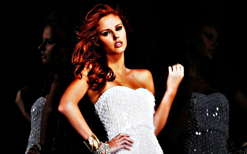 Alyssa Campanella, girl, model, redhead, black, mirror, white, woman, HD wallpaper