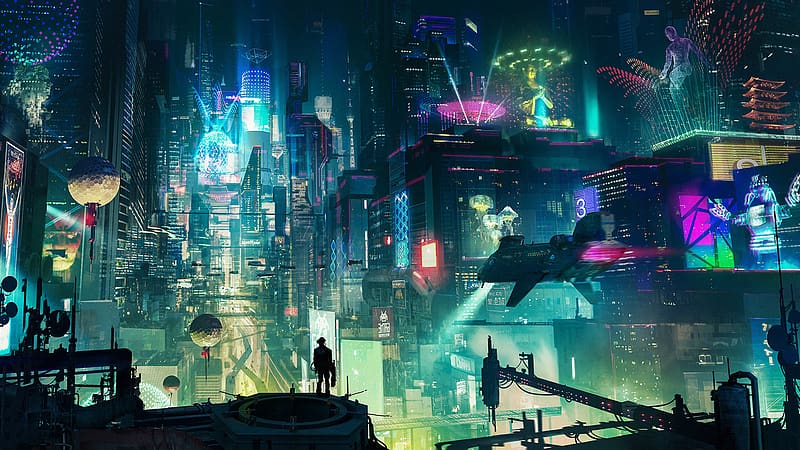 People, Night, City, Light, Sci Fi, Cyberpunk Cityscape, HD wallpaper