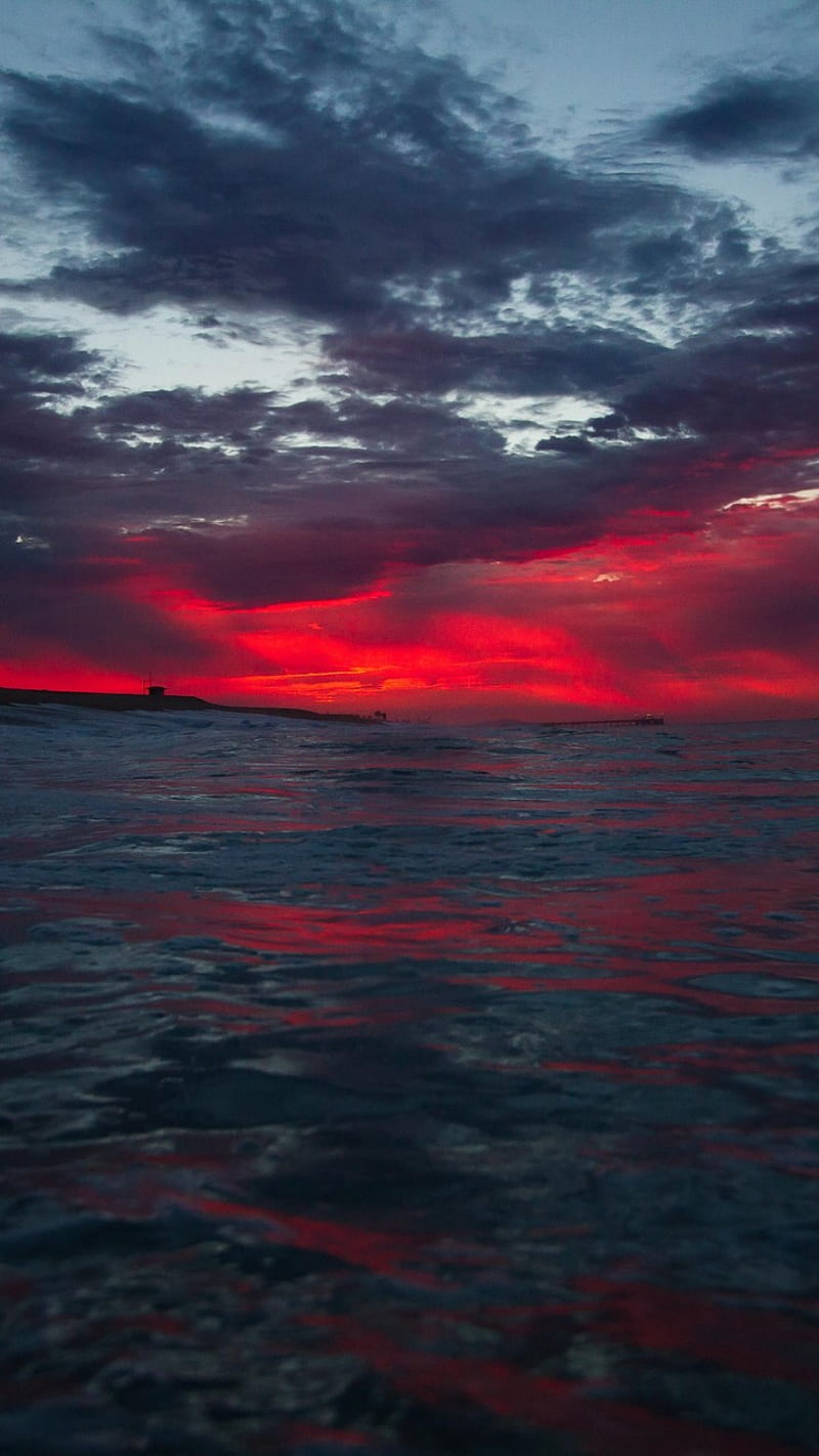 Landscape clouds, horizon, ocean, red, sea, threateningly, HD phone ...