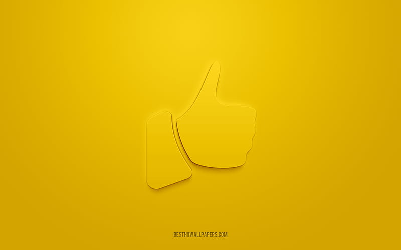 Thumbs Up 3d icon, yellow background, 3d symbols, Thumbs Up, Hand signs icons, 3d icons, Like 3d icon, Thumbs Up sign, Hand signs 3d icons, Like sign, HD wallpaper