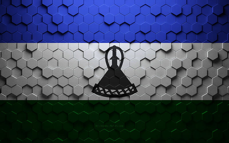 Flag of Lesotho, honeycomb art, Lesotho hexagons flag, Lesotho, 3d hexagons art, Lesotho flag, HD wallpaper