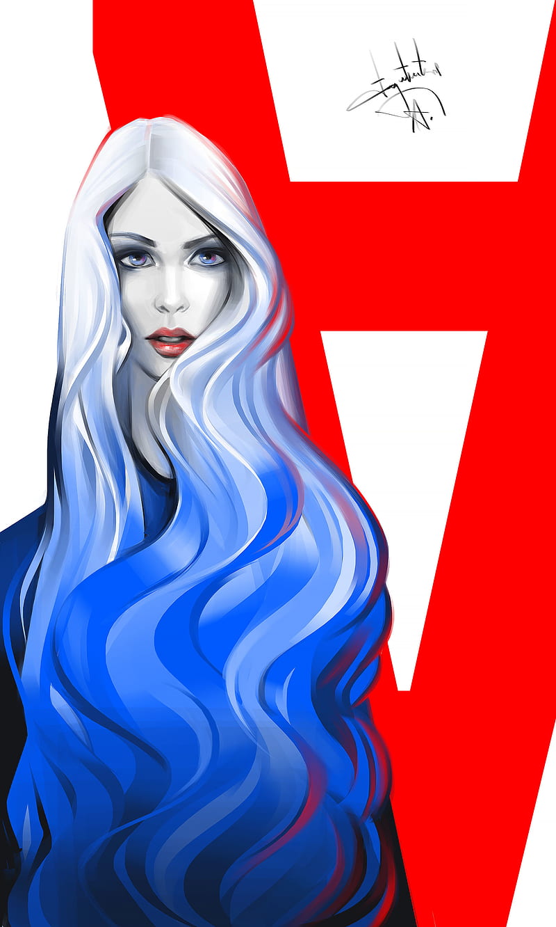 Aleksandr Sidelnikov, women, dyed hair, long hair, HD phone wallpaper