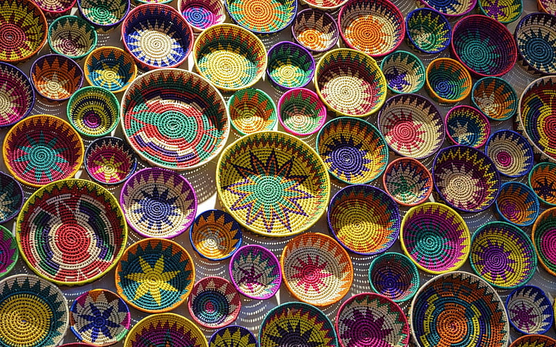 Colorful Baskets, colorful, colors, baskets, decorative art, circles, HD wallpaper