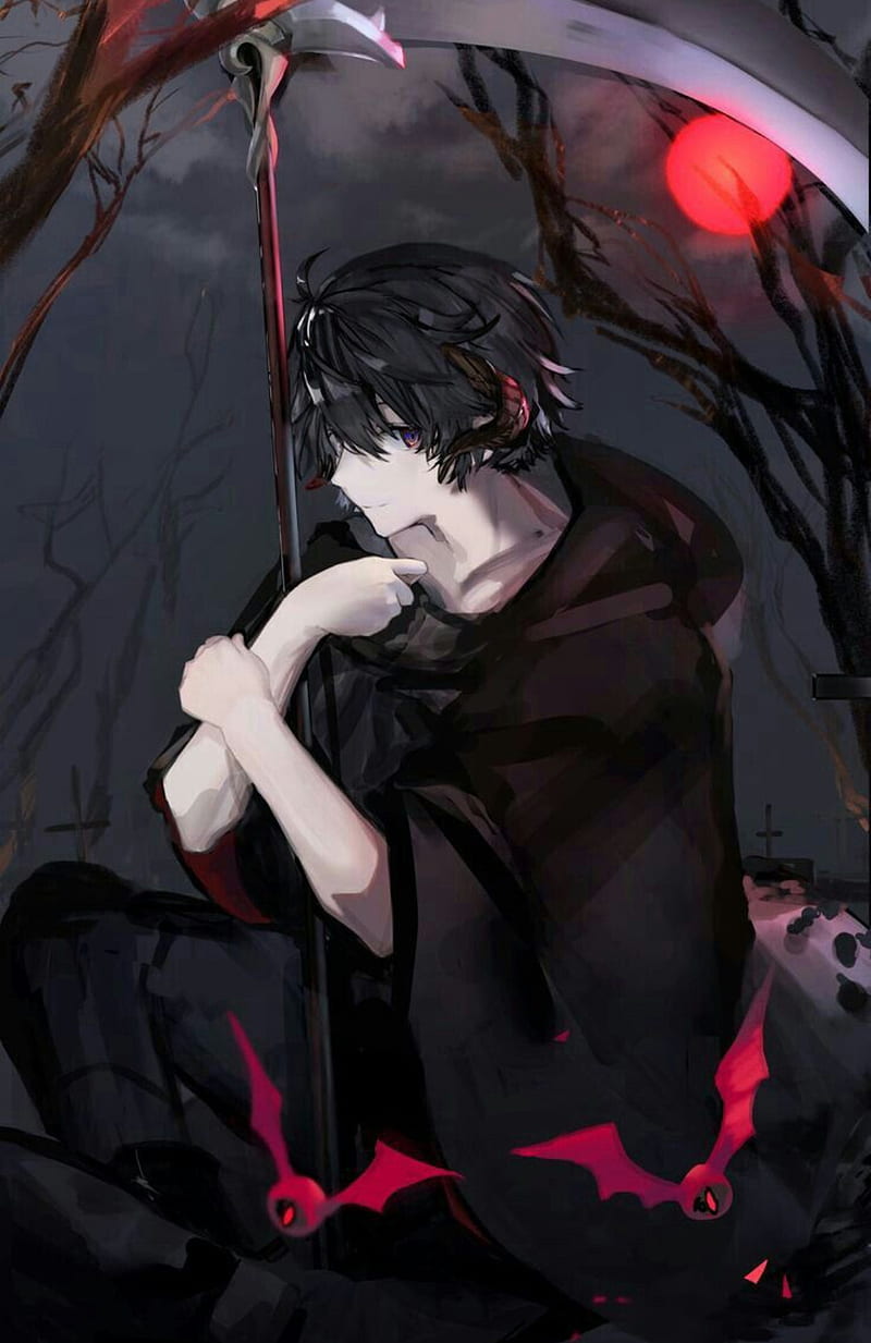 Anime Scythe Boy, dark, HD phone wallpaper