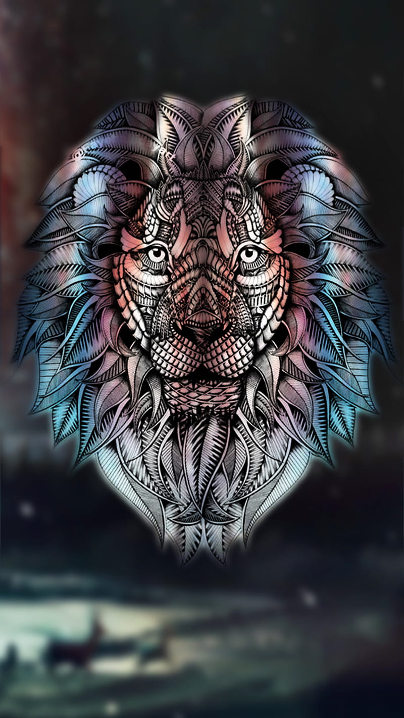 Lion, abstract, colour, head, tattoo, HD phone wallpaper | Peakpx